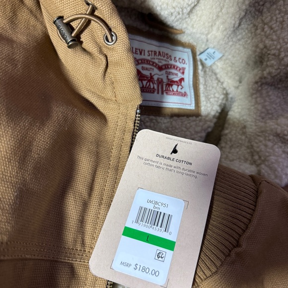 Levi's Strauss Sherpa Lined, Hooded, Canvas Jacket in Worker Brown - Picture 3 of 3